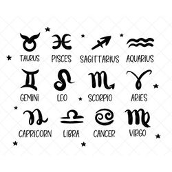 zodiac signs svg, png, eps, dxf, cricut, cut files, silhouette files, download, print