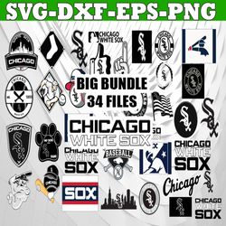 bundle 34 files chicago-white sox baseball team svg, chicago white sox svg, mlb svg, mlb team  svg, mlb svg, png, dxf, e