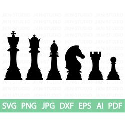 chess pieces - king, queen, bishop, knight rook, pawn figures - svg png jpg dxf eps ai pdf - jessicashop