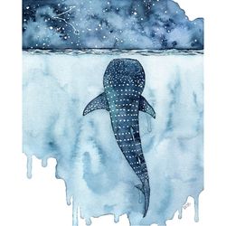 watercolor painting, whale shark painting, whale painting, whale print, whale art, whale print, beach decor, print title