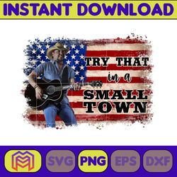 try that in a small town png, cow skull small town png, retro country shirt png, country music, american flag