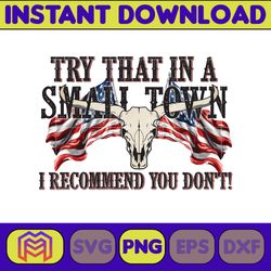 try that in a small town png, cow skull small town png, retro country shirt png, country music, american flag