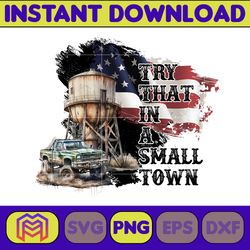 try that in a small town png, cow skull small town png, retro country shirt png, country music, american flag