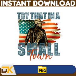 try that in a small town png, cow skull small town png, retro country shirt png, country music, american flag