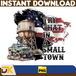 try that in a small town png, cow skull small town png, retro country shirt png, country music, american flag