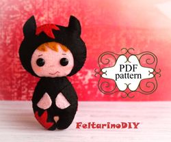 felt halloween ornaments patterns, halloween devil decor, felt doll pattern, felt patterns, pdf felt pattern