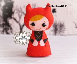 felt halloween ornaments patterns, halloween devil decor, felt doll pattern, felt patterns, pdf felt pattern