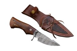 handmade fixed blade damascus steel hunting knife with sheath cool damascus knife for men non slip walnut wood handle