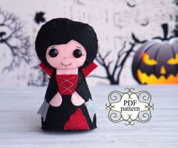 felt vampire pattern, felt halloween ornaments patterns, felt halloween decor, felt doll pattern, pdf felt pattern