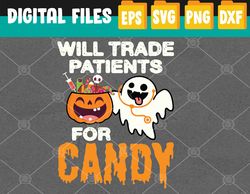 nurse halloween will trade patients for candy svg, eps, png, dxf, digital download