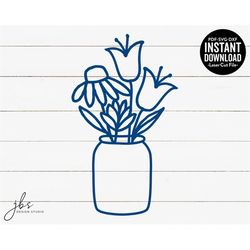 flowers in a jar cut file, laser cut file, instant download, svgdxf/pdf