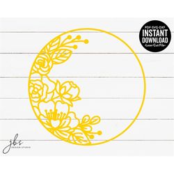 floral circle frame cut file, laser cut file, instant download, svg/pdf/dxf