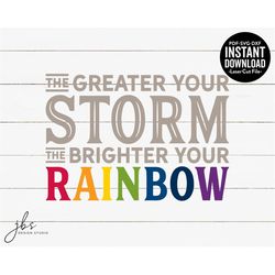 the greater your storm the brighter your rainbow cut file, laser cut file, instant download, svg/pdf/dxf