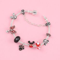 disney cartoon mickey and minnie charm bracelet fashion red bow cute wind jewelry accessories