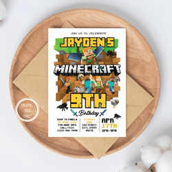 personalized file minecrafter birthday invitations | minecraft invitations, invitation png file only, digital download