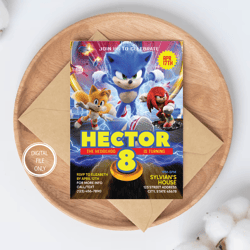 pepersonalized file sonic the hedgehog birthday invitation | sonic party, invitation png file only, digital download