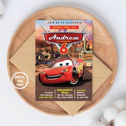 personalized file cars invitation instant download | lightning mcqueen, invitation png file only, digital download