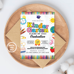 personalized file kindergarten graduation invitation, pre k graduation, invitation png file only, digital download