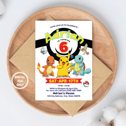 personalized file pikachu birthday invitation, pokemon invitation, invitation png file only, digital download