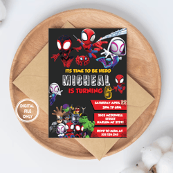 personalized file spidey and his amazing friends birthday invitation, invitation png file only, digital download