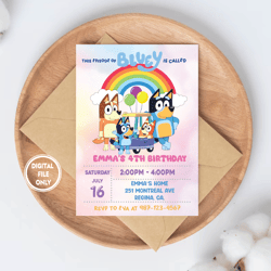 personalized file bluey birthday invitation bluey and bingo birthday, invitation png file only, digital download