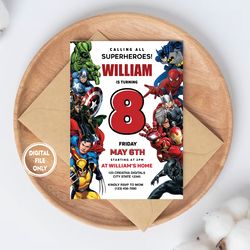 personalized file superhero birthday invitation | avengers party editable, invitation png file only, digital download