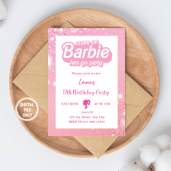 personalized file doll party invitation, doll birthday party, hot pink birth, invitation png file only, digital download