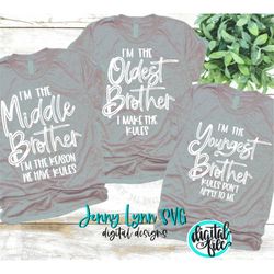 Brother Rules SVG Shirts Brother Family Svg Iron On Cricut Printable Digital Cut File Oldest Youngest Middle BUNDLE 3 De
