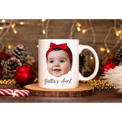 custom photo and text mug, baby aunt mug, gift for aunt, christmas gift, personalized photo mug, face mug, custom photo