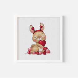 bunny cross stitch pattern pdf, rabbit cross stitch, valentine cross stitch, animal cross stitch instant download, love