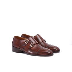 double monk strap formal brown shoes
