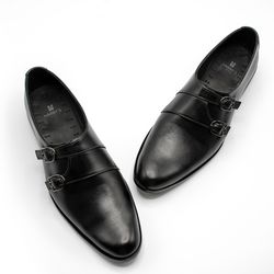 double monk formal black shoes