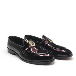 patent maroon buckled shoes