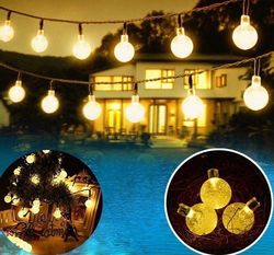 led solar string ball lights outdoor waterproof warm white garden decor 20ft 30 led's