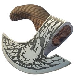 mezzaluna ulu rocking pizza gift knife, a handmade viking steel pizza cutter axe from the middle ages.