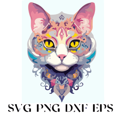 colorful cat clipart, wall art quality,1 image, commercial license, digital download. transparent png, svg, jpg. prin