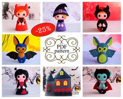 felt halloween ornaments patterns, halloween felt set, felt doll pattern, felt patterns, pdf felt pattern