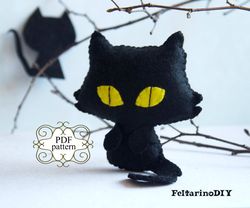 felt halloween cat pattern, cat sewing pattern, black cat decor, felt doll pattern, felt patterns, pdf felt pattern