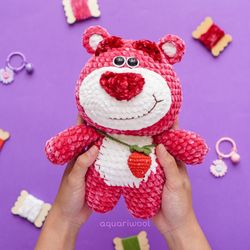 strawberry bear crochet pattern by aquariwool crochet (crochet doll pattern/amigurumi pattern for baby gift)