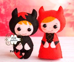 felt halloween ornaments patterns, halloween devil decor, felt doll pattern, felt patterns, pdf felt pattern