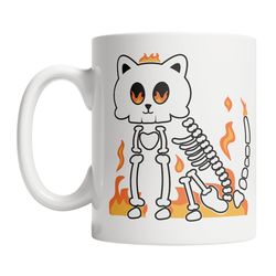 cute cat skeleton mug - kawaii halloween cat mug - cute cat bones mug - dead cat mug - dark humor mug - cute halloween c