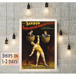 vintage strongman poster 1894 sandow theater act poster workout room art fine art print fitness home gym wall decor exer