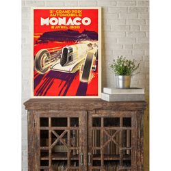 1930 vintage monaco grand prix poster, race fan gift, fine art print, formula 1 racing poster print, garage car mechanic