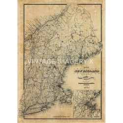 new england map - vintage 1885 - antique-style fine art print for historic home decor - new englanders housewarming gift