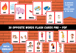 opposites matching flashcards for kids | 30 pairs opposites words | printable flash cards | pre k activities | montessor