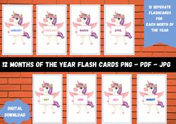 months of the year flashcards pdf  kindergarten, cute unicorn montessori flashcards, pre-school cards, printable posters