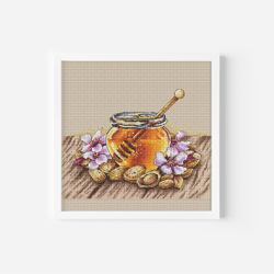 honey cross stitch pattern pdf, honey glass jar counted cross stitch, instant download embroidery design, peanut stitch