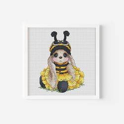 rabbit cross stitch pattern , bunny cross stitch, bee cross stitch, bee decor, instant download bee counted cross stitch