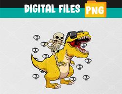 kids skeleton riding dinosaur lazy halloween png, digital download
