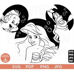 The Mermaid Vector Svg, The Little Mermaid SVG, Ariel Svg, Flounder Svg, Sebastian Svg, Clipart Disneyland ears Svg Cut